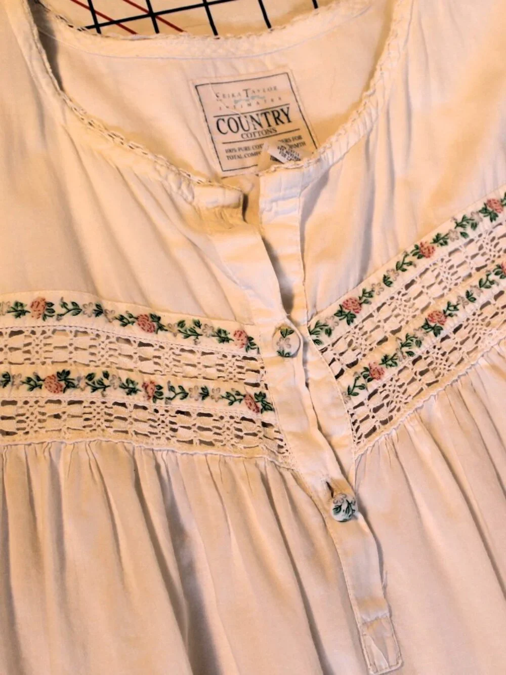 Erika Taylor Country Cottons White Maxi Nightgown Small
